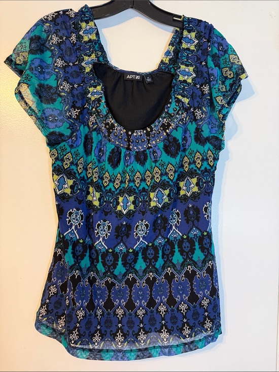 Apt. 9 Tops - Apt. 9 Blue Teal & Navy Beaded Scoop Neck Blouse size medium